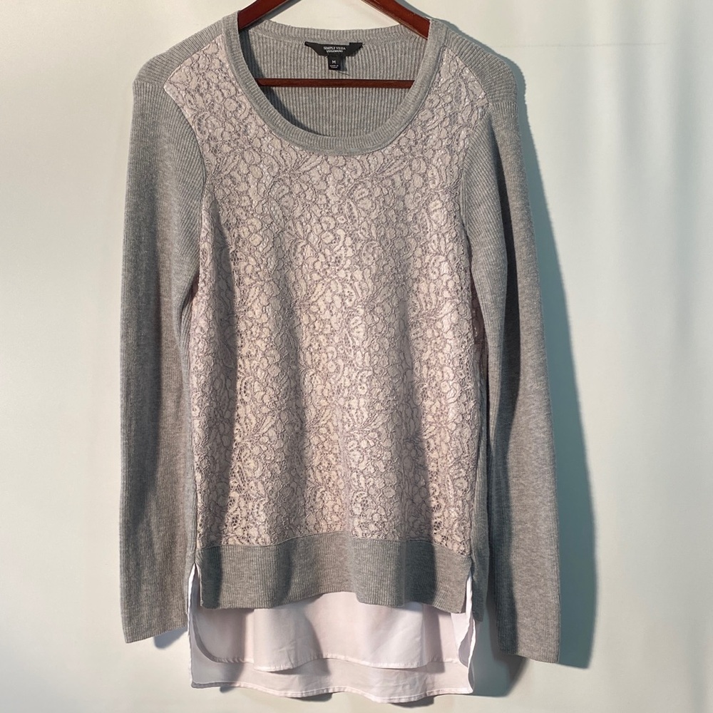 Simply Vera Vera Wang Gray and Cream Lace Sweater